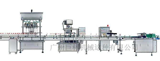 直列式裝機、自動鎖蓋機、鋁箔封口、糨糊貼標(biāo)灌裝線 
